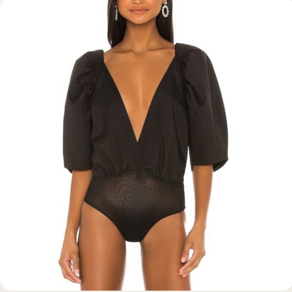 Iorane bodysuit with deep V-neck and puff sleeves *IVORY* XS NWT